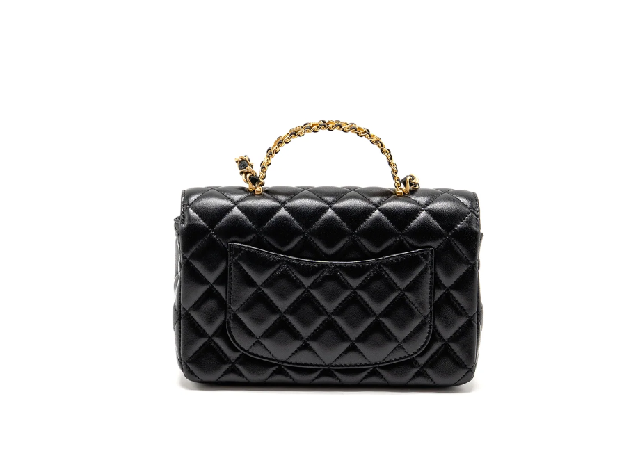 Chanel 24c Detail Top Handle Flap Bag Lambskin Black GHW (microchip)