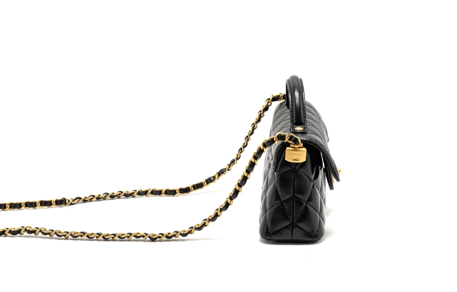 Chanel 25p Top Handle Flap Bag Shiny Lambskin Black GHW(microchip)