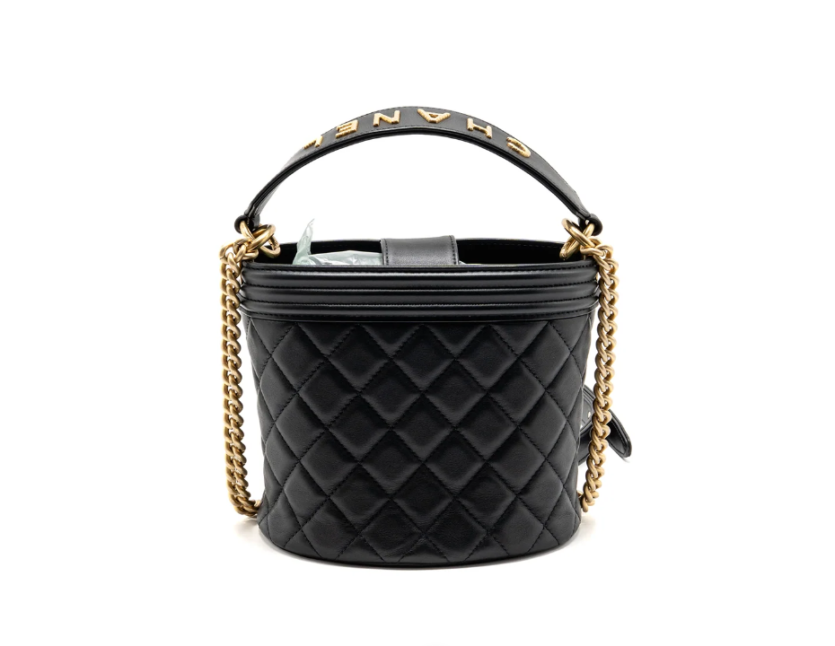 Chanel Top Handle Boy Bucket Bag Lambskin Black GHW