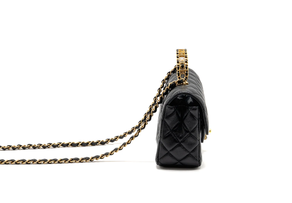 Chanel 24c Detail Top Handle Flap Bag Lambskin Black GHW (microchip)