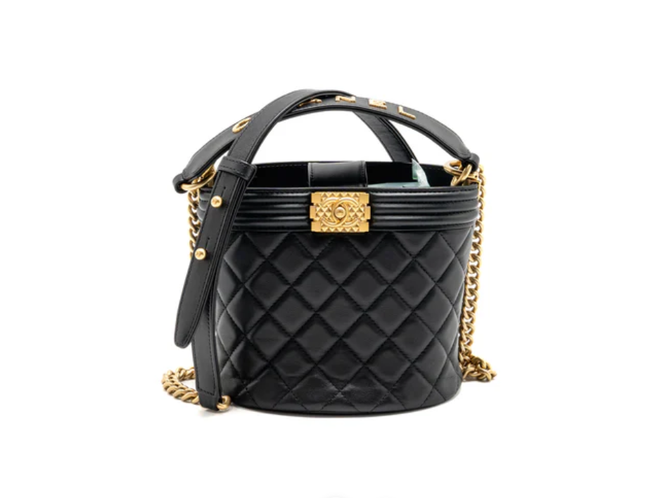 Chanel Top Handle Boy Bucket Bag Lambskin Black GHW