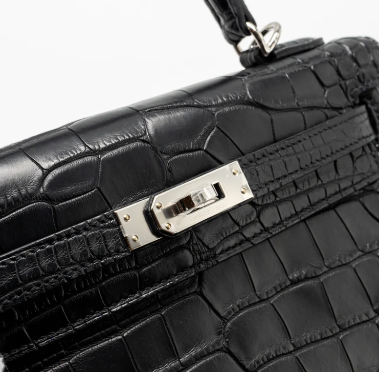 Hermes Kelly 25 matt alligator mississippiensis black SHW stamp W