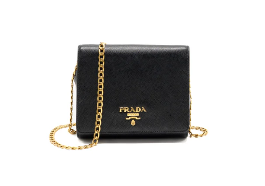 Prada Saffiano Chain Bag Calfskin Black GHW