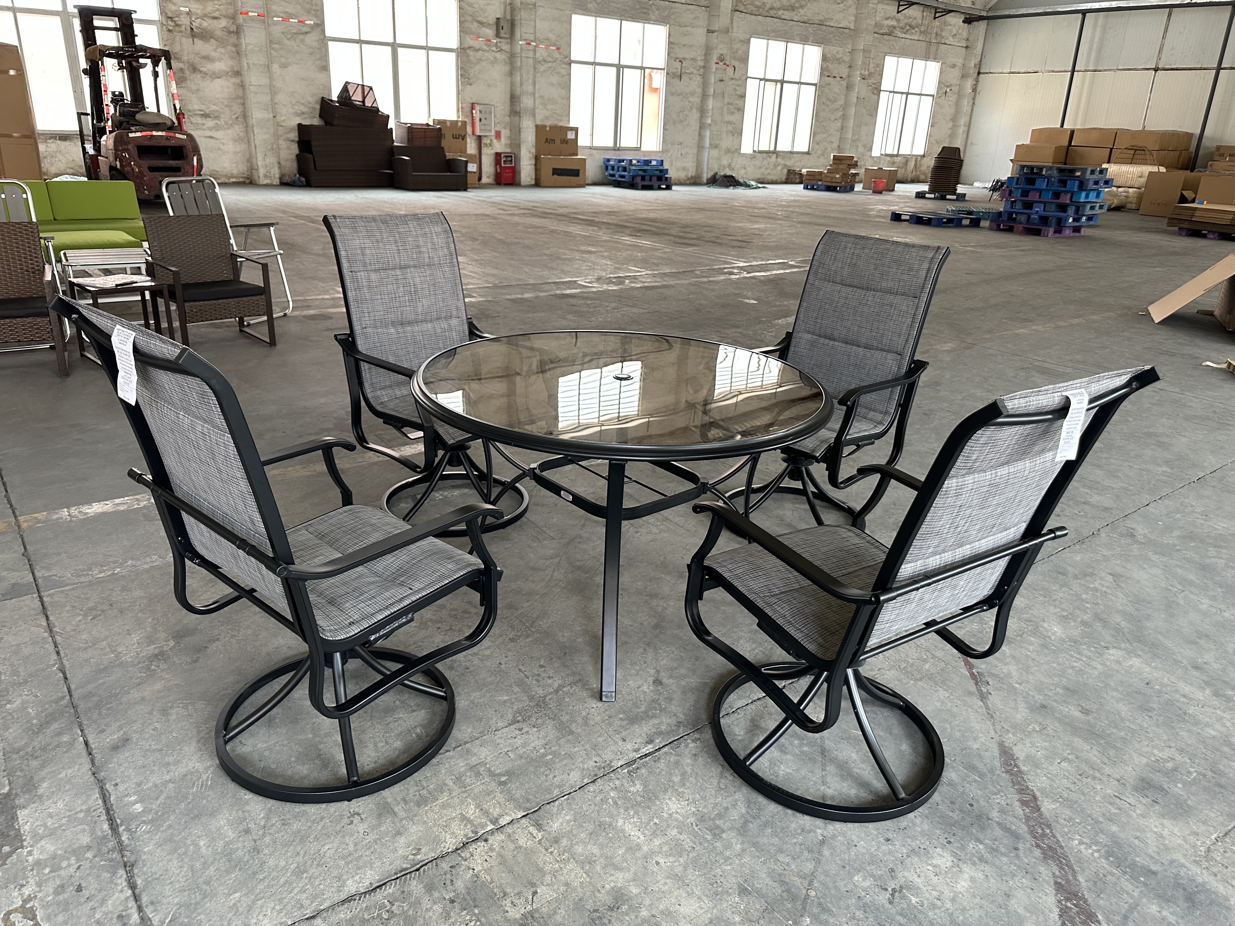 OUTDOOR FURNITURE ALUMINIUM SWIVEL CHAIR DINING SET