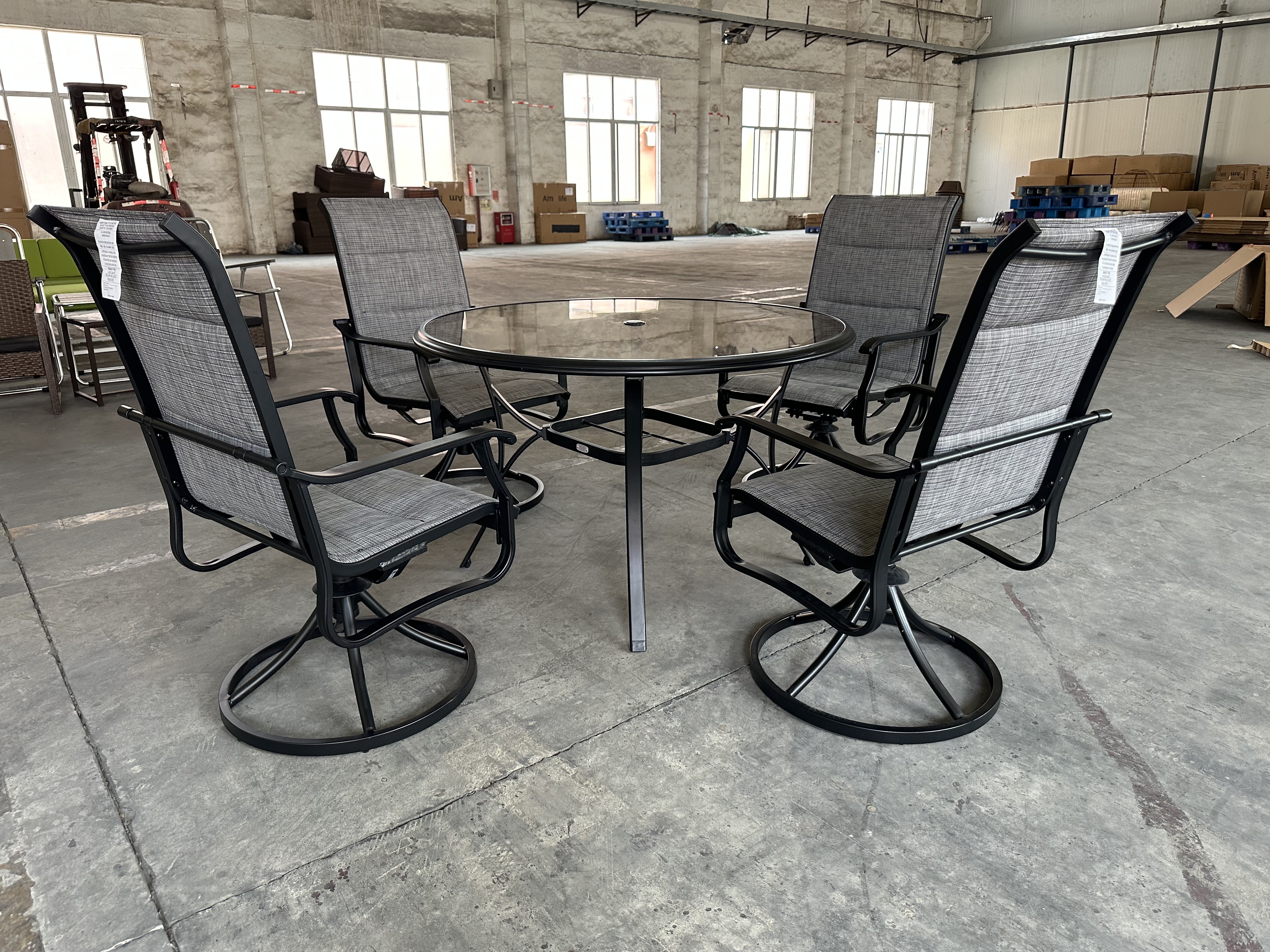 OUTDOOR FURNITURE ALUMINIUM SWIVEL CHAIR DINING SET