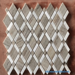 Stones mission.com,Diamond shaped Gray and White Marble Mosaic,Xiamen Stones Mission Co.,Ltd,Diamond shaped Gray and White Marble Mosaic