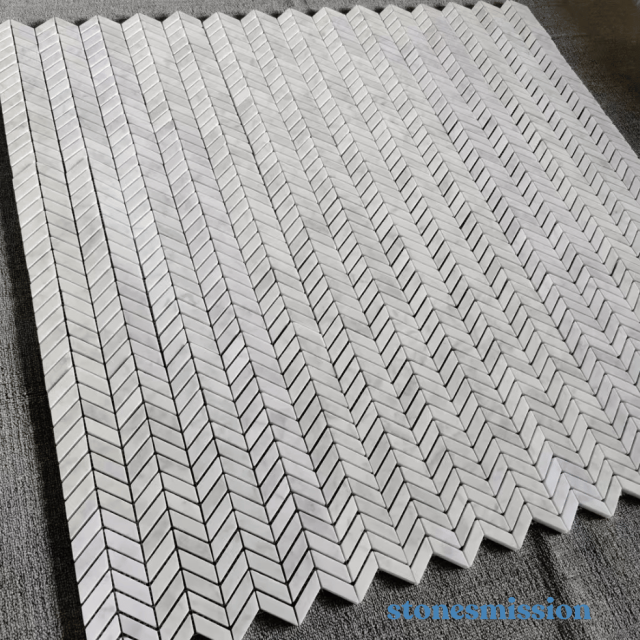 Stones mission.com,White Chevron Pattern Marble Mosaic,Xiamen Stones Mission Co.,Ltd,White Chevron Pattern Marble Mosaic
