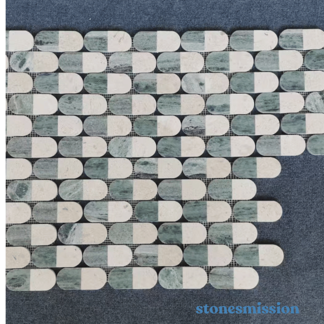 Stones mission.com,Two tone Oval Stone Mosaic,Xiamen Stones Mission Co.,Ltd,Two tone Oval Stone Mosaic