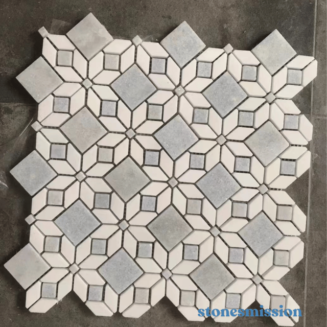 Stones mission.com,White and Gray Geometric Patterned Mosaic,Xiamen Stones Mission Co.,Ltd,White and Gray Geometric Patterned Mosaic
