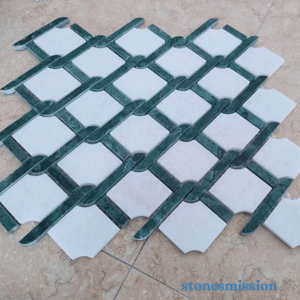 Stones mission.com,White and Green Interwoven Square Mosaic,Xiamen Stones Mission Co.,Ltd,White and Green Interwoven Square Mosaic