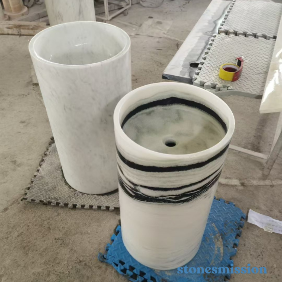 Stones mission.com,White and Black Striped Marble Cylindrical Washbasins,Xiamen Stones Mission Co.,Ltd,White and Black Striped Marble Cylindrical Washbasins
