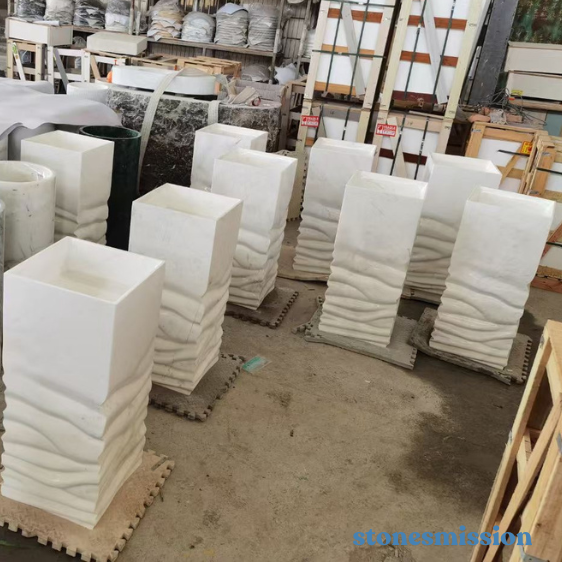 Stones mission.com,White Square Stone Washbasins with Wavy Design,Xiamen Stones Mission Co.,Ltd,White Square Stone Washbasins with Wavy Design