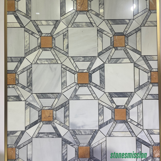 Stones mission.com,Geometric Marble Mosaic with Copper Accents,Xiamen Stones Mission Co.,Ltd,Geometric Marble Mosaic with Copper Accents
