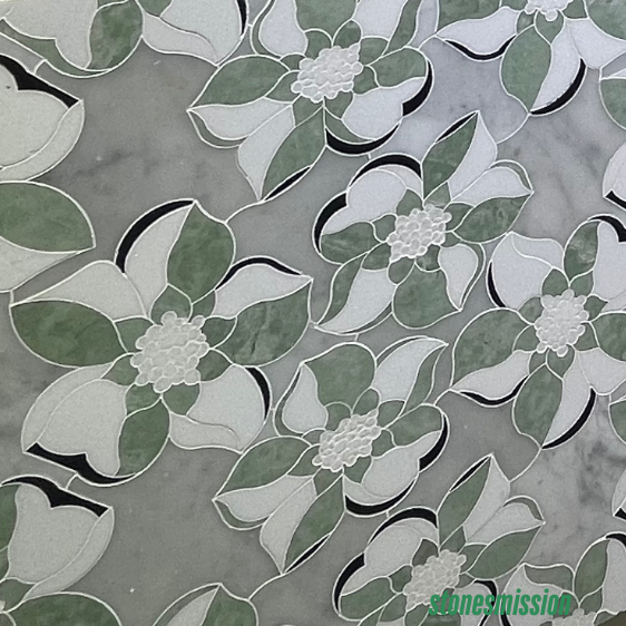 Stones mission.com,Green and White Floral shaped Marble Mosaic Tiles,Xiamen Stones Mission Co.,Ltd,Green and White Floral shaped Marble Mosaic Tiles