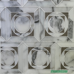 Stones mission.com,White and Brown Geometric framed Marble Mosaic Tiles,Xiamen Stones Mission Co.,Ltd,White and Brown Geometric framed Marble Mosaic Tiles