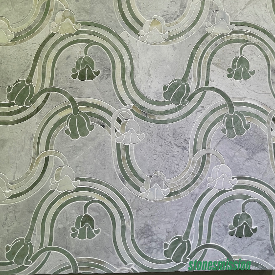 Stones mission.com,Green and Gray Curvilinear Floral Marble Mosaic Tiles,Xiamen Stones Mission Co.,Ltd,Green and Gray Curvilinear Floral Marble Mosaic Tiles