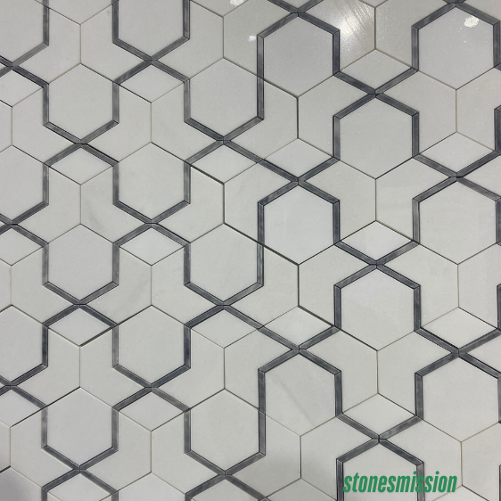 Stones mission.com,Hexagonal White and Gray Mosaic,Xiamen Stones Mission Co.,Ltd,Hexagonal White and Gray Mosaic