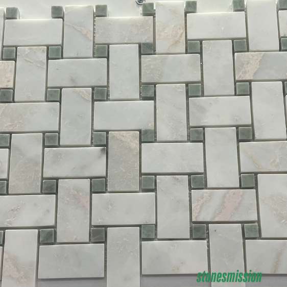 Stones mission.com,White and Green Interlaced Rectangular Marble Mosaic Tiles,Xiamen Stones Mission Co.,Ltd,White and Green Interlaced Rectangular Marble Mosaic Tiles