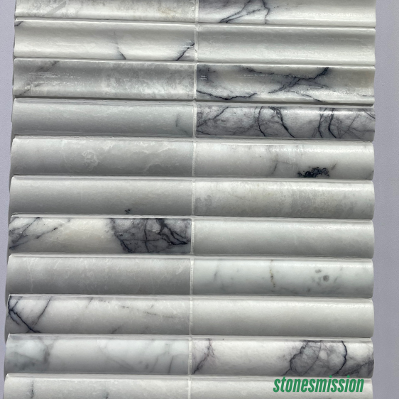 Stones mission.com,White Marble with Dark Vein Curved Strip Mosaic Tiles,Xiamen Stones Mission Co.,Ltd,White Marble with Dark Vein Curved Strip Mosaic Tiles