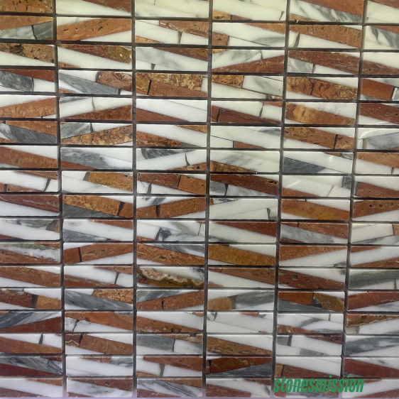 Stones mission.com,Multicolor Diagonal Strip Marble Mosaic Tiles,Xiamen Stones Mission Co.,Ltd,Multicolor Diagonal Strip Marble Mosaic Tiles