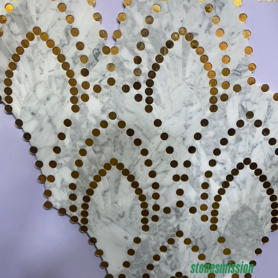 Stones mission.com,Marble Mosaic Tiles with Fan shaped and Gold Dot Pattern,Xiamen Stones Mission Co.,Ltd,Marble Mosaic Tiles with Fan shaped and Gold Dot Pattern
