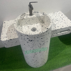 Stones mission.com,White Terrazzo Round Sink with Counter Extension,Xiamen Stones Mission Co.,Ltd,White Terrazzo Round Sink with Counter Extension