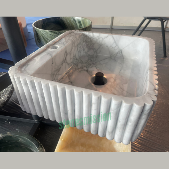 Stones mission.com,White Marble Square Sink with Ribbed Edge,Xiamen Stones Mission Co.,Ltd,White Marble Square Sink with Ribbed Edge