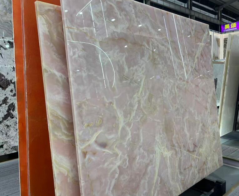 Stones mission.com,Translucent Pink Onyx Slab for Luxury Interior Wall cladding or Countertops,Xiamen Stones Mission Co.,Ltd,Translucent Pink Onyx Slab for Luxury Interior Wall cladding or Countertops
