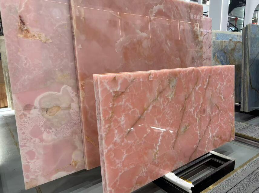 Stones mission.com,Translucent Pink Onyx Slab for Luxury Interior Wall cladding or Countertops,Xiamen Stones Mission Co.,Ltd,Translucent Pink Onyx Slab for Luxury Interior Wall cladding or Countertops