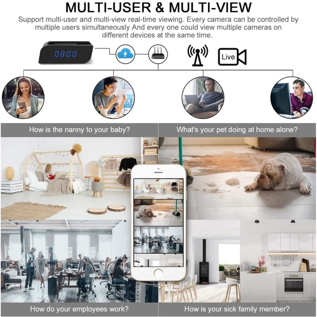 Z101 Spy Camera Clock WiFi 4K/1080P Wireless Security Nanny Camera Video Recorder with Motion Detection and Night Vision | Mobile Phone Remotely Monitoring Hidden Camera for Home and Office,CCTV Camera | IP Network Camera | Hidden Camera | Spy Camera | Mini Camera | Clock Camera | USB Wall Charger Camera | DIY Module Camera | Car Keychain Camera | Pen Camera | Watch Camera | Hat Camera | Power Bank Camera | Glasses Camera | WiFi Camera,Z11 Spy Camera Clock WiFi 4K/1080P Wireless Security Nanny Camera