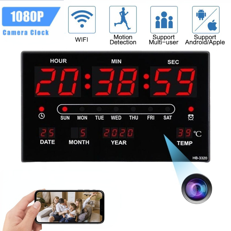 1080P HD Mini Camera Home Security Camera Nanny Cam LED Digital Electronic Alarm Clock Perpetual Calendar Electronic Wall Clock,CCTV Camera | IP Network Camera | Hidden Camera | Spy Camera | Mini Camera | Clock Camera | USB Wall Charger Camera | DIY Module Camera | Car Keychain Camera | Pen Camera | Watch Camera | Hat Camera | Power Bank Camera | Glasses Camera | WiFi Camera,1080P HD Mini Camera Home Security Wall Clock Camera