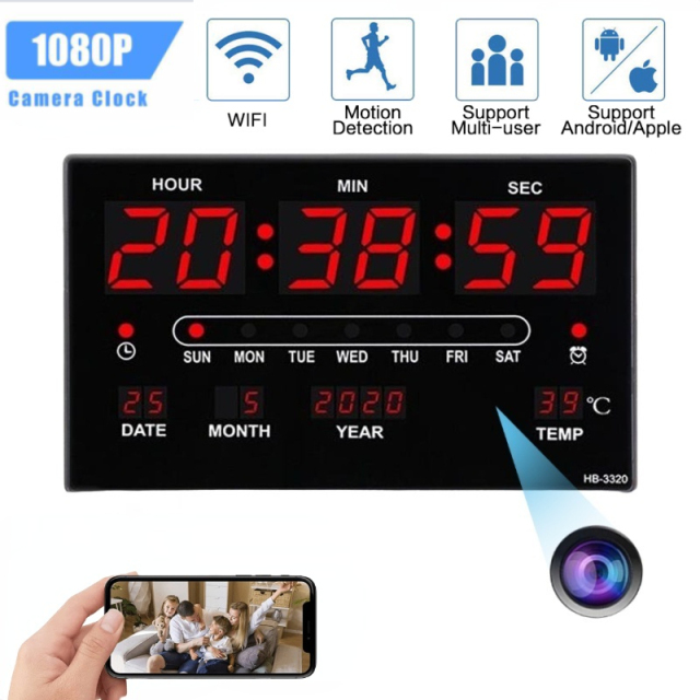 1080P HD Mini Camera Home Security Camera Nanny Cam LED Digital Electronic Alarm Clock Perpetual Calendar Electronic Wall Clock,CCTV Camera | IP Network Camera | Hidden Camera | Spy Camera | Mini Camera | Clock Camera | USB Wall Charger Camera | DIY Module Camera | Car Keychain Camera | Pen Camera | Watch Camera | Hat Camera | Power Bank Camera | Glasses Camera | WiFi Camera,1080P HD Mini Camera Home Security Wall Clock Camera