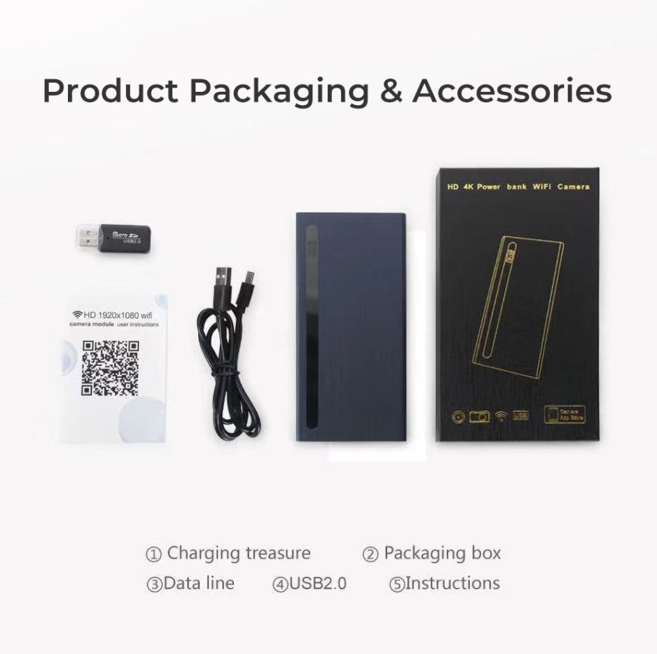 4K/1080P mini wifi camera Smart Phone Power Bank Camera Infrared Night Vision Motion Detection Recorder Wireless Charging,CCTV Camera | IP Network Camera | Hidden Camera | Spy Camera | Mini Camera | Clock Camera | USB Wall Charger Camera | DIY Module Camera | Car Keychain Camera | Pen Camera | Watch Camera | Hat Camera | Power Bank Camera | Glasses Camera | WiFi Camera,4K Ultra HD  High End Spy Camera Power Bank Mini WIFi Spy Camera