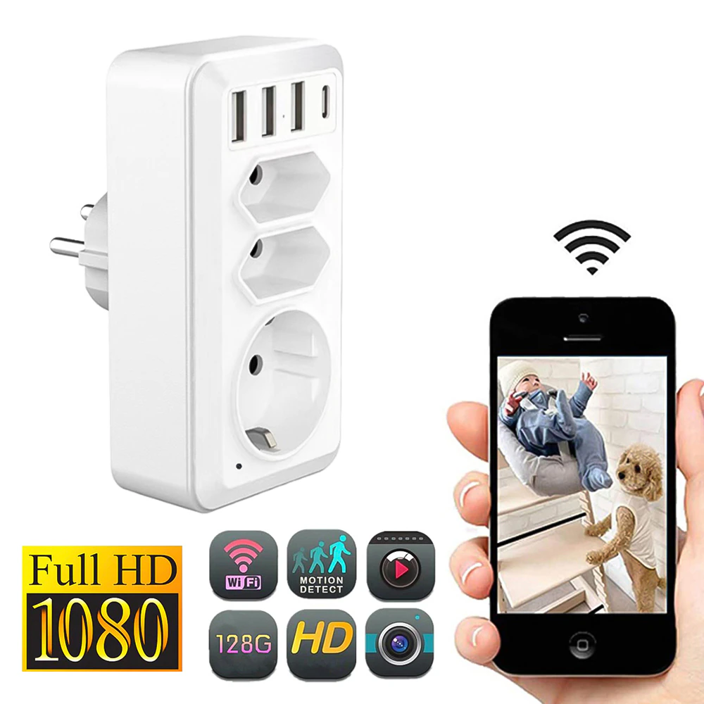 EU Plug Standard USB Sockets Adapter Camera Wifi Remote Monitoring 7 In 1 Home Security Surveillance HD 1080P Wireless Camera,CCTV Camera | IP Network Camera | Hidden Camera | Spy Camera | Mini Camera | Clock Camera | USB Wall Charger Camera | DIY Module Camera | Car Keychain Camera | Pen Camera | Watch Camera | Hat Camera | Power Bank Camera | Glasses Camera | WiFi Camera,7 In 1 EU Plug Standard USB Sockets Adapter Camera Wifi Remote