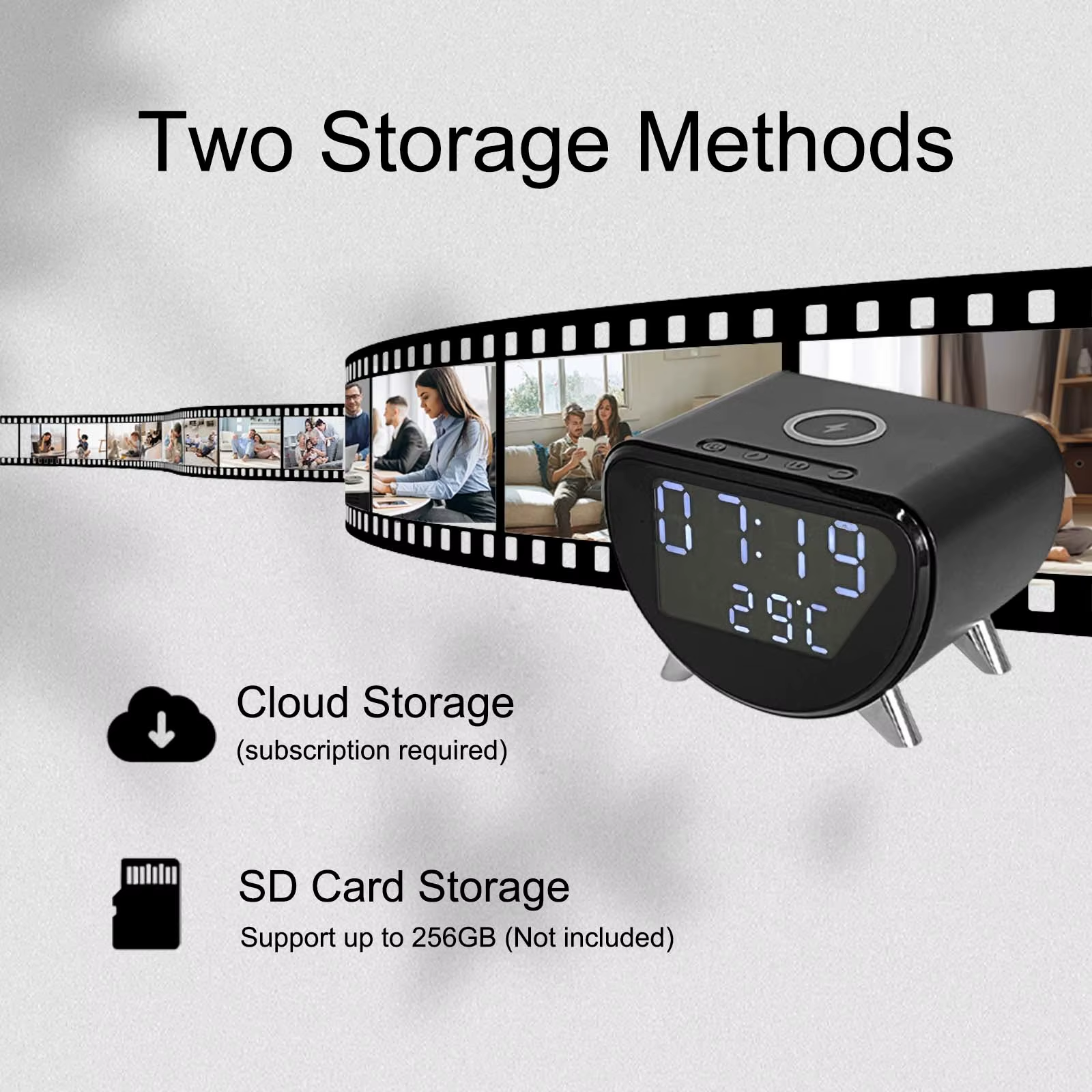 4K HD WiFi Mini Camera Clock | Wireless Charging, Remote View, Motion Detection, App, Recording for Home Security & Surveillance Hidden Camera,CCTV Camera | IP Network Camera | Hidden Camera | Spy Camera | Mini Camera | Clock Camera | USB Wall Charger Camera | DIY Module Camera | Car Keychain Camera | Pen Camera | Watch Camera | Hat Camera | Power Bank Camera | Glasses Camera | WiFi Camera,5 in 1 (Time, Alarm,Temperature,Wireless Charger, Video Recording)