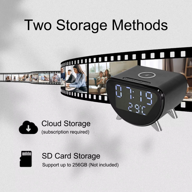 4K HD WiFi Mini Camera Clock | Wireless Charging, Remote View, Motion Detection, App, Recording for Home Security & Surveillance Hidden Camera,CCTV Camera | IP Network Camera | Hidden Camera | Spy Camera | Mini Camera | Clock Camera | USB Wall Charger Camera | DIY Module Camera | Car Keychain Camera | Pen Camera | Watch Camera | Hat Camera | Power Bank Camera | Glasses Camera | WiFi Camera,5 in 1 (Time, Alarm,Temperature,Wireless Charger, Video Recording)