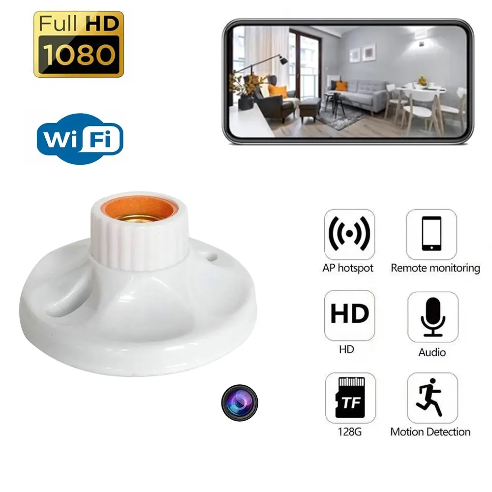 1080P HD WiFi Mini Camera E27 Lamp Bulb Holder Socket Home Security Nanny Cam Hidden Camera,CCTV Camera | IP Network Camera | Hidden Camera | Spy Camera | Mini Camera | Clock Camera | USB Wall Charger Camera | DIY Module Camera | Car Keychain Camera | Pen Camera | Watch Camera | Hat Camera | Power Bank Camera | Glasses Camera | WiFi Camera,WiFi Mini Camera E27 Lamp Bulb Holder Socket Home Security Nanny Cam