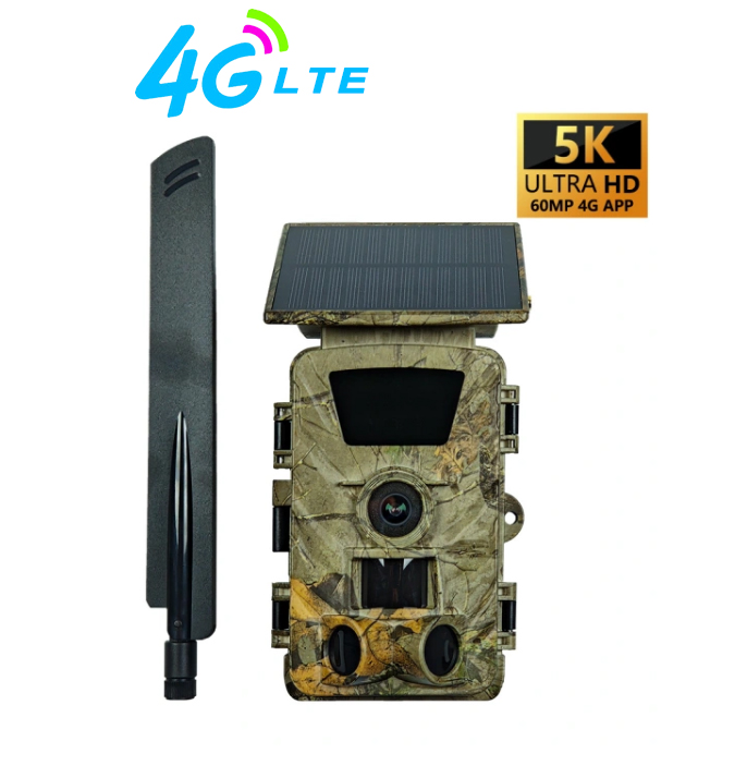 Solar Powered 4G LTE Trail Camera - 32MP 2.5K Wildlife Hunting Cam With Night Vision