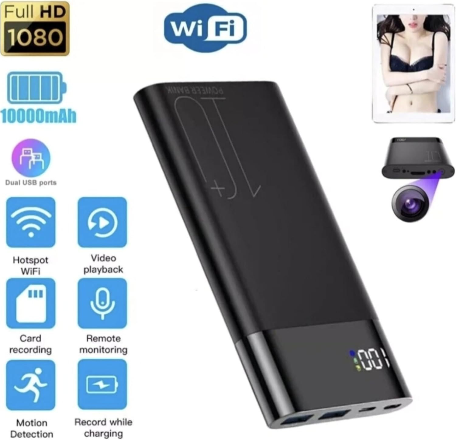 4K H10+ Power Bank WiFi Hidden Camera 1080P Full HD Shooting with IR Night Vision 10000mAh Wireless Spy Camera,CCTV Camera | IP Network Camera | Hidden Camera | Spy Camera | Mini Camera | Clock Camera | USB Wall Charger Camera | DIY Module Camera | Car Keychain Camera | Pen Camera | Watch Camera | Hat Camera | Power Bank Camera | Glasses Camera | WiFi Camera,10000mA 4K H10+ Power Bank WiFi Hidden Camera 1080P