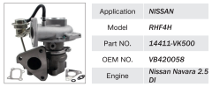 NISSAN NAVARA 2.5DI ENGINE TURBOCHARGER 14411-VK500 vb420058 RHF4H