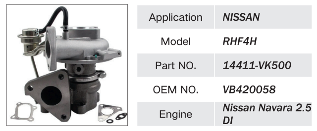 NISSAN NAVARA 2.5DI ENGINE TURBOCHARGER 14411-VK500 vb420058 RHF4H