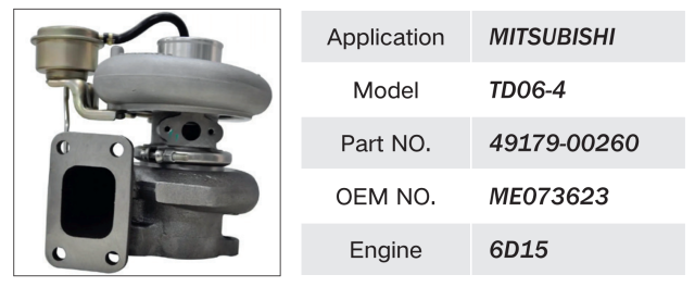 MITSUBISHI 6D15 ENGINE TURBOCHARGER ME073623 49179-00260