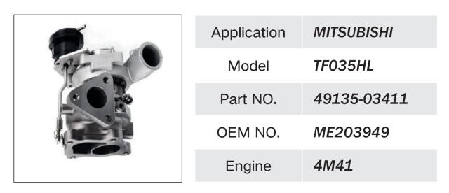 MITSUBISHI 4M41 ENGINE TURBOCHARGER ME203949 49135-03411