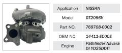 NISSAN ENGINE TURBOCHARGER 769708-0002 14411-EC00E GT2056V