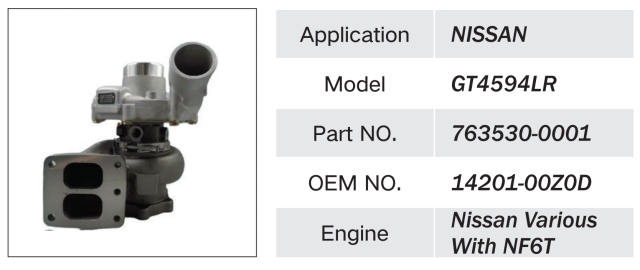 NISSAN NF6T ENGINE TURBOCHARGER 763530-0001 14201-00Z0D GT4594LR