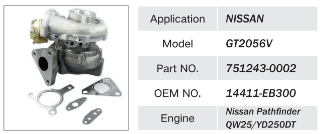 NISSAN QW25 TD250DT ENGINE TURBOCHARGER GT2056V 751243-0002 14411-EB300
