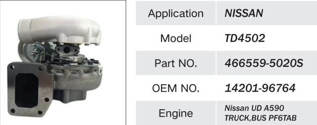 NISSAN UD PF6T TRUCK BUS ENGINE TURBOCHARGER TD4502 466559-5020S 14201-96764