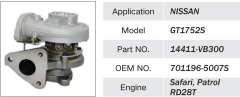 NISSAN SAFARI PATROI RD28T ENGINE TURBOCHARGER GT1752S 14411-VB300 701196-5007S