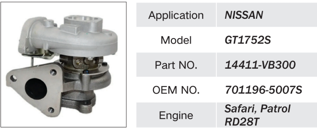 NISSAN SAFARI PATROI RD28T ENGINE TURBOCHARGER GT1752S 14411-VB300 701196-5007S