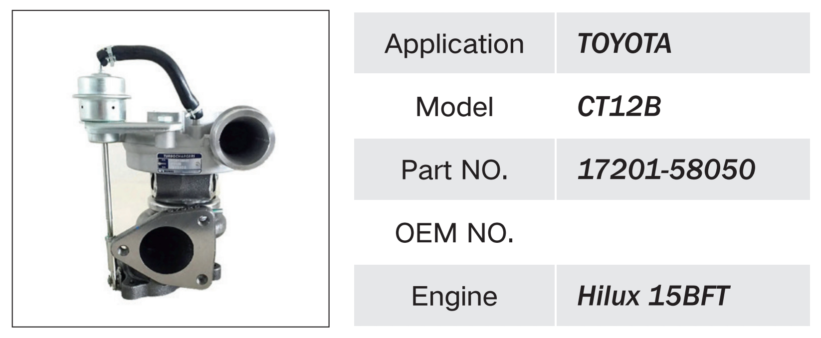 TOYOTA HILUX 15BFT ENGINE TURBOCHARGER 17201-58050 1720158050